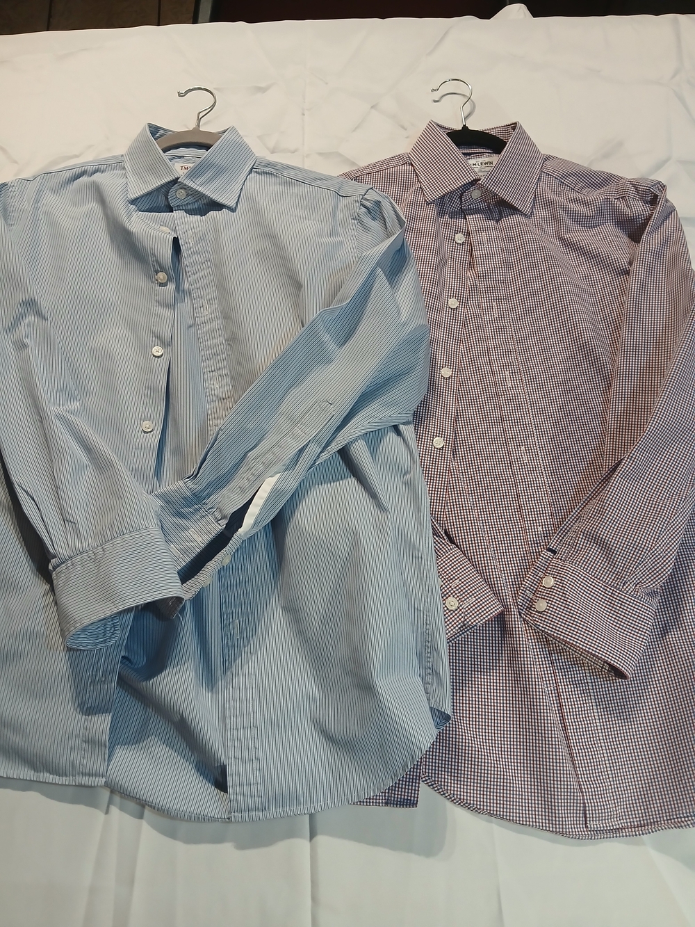 T.M.Lewin 15.5 Light Blue Stripe & Red/Blue Check Dress Shirts - Pack of 2